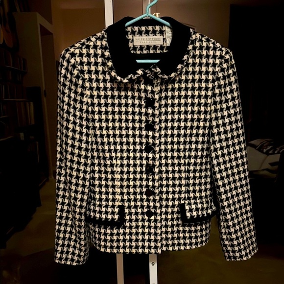 Valerie Stevens Pure Wool Houndstooth Size 8 Blazer Vintage EUC - Picture 2 of 7